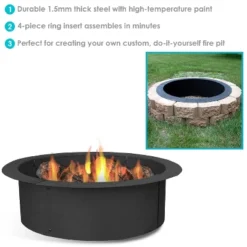 Sunnydaze Decor Sunnydaze Outdoor Heavy-Duty Steel Portable Above Ground Or In-Ground Round Fire Pit Liner Ring - Black -Furniture GUEST 007b54d1 56cb 4c2b a419 50f4ff68b816