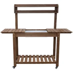 Sunnydaze Decor Sunnydaze Wooden Wheeled Garden Potting Bench With Dry Sink, Storage Shelves, And Tool Hooks - Brown 27 Sunnydaze Decor Sunnydaze Wooden Wheeled Garden Potting Bench With Dry Sink, Storage Shelves, And Tool Hooks - Brown -Furniture GUEST 01469097 ce70 4ac6 b004 74a69a6dbfe9