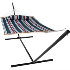 Sunnydaze Decor Sunnydaze 2-Person Quilted Fabric Spreader Bar Hammock With Detachable Pillow And Stand - 400 Lb Weight Capacity/15' Stand -Furniture GUEST 01c52972 344e 4d49 8aec 906159120b79
