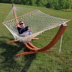 Sunnydaze Decor Sunnydaze Cotton Double Wide 2-Person Rope Hammock With Spreader Bars And Curved Arc Wood Stand - 400 Lb Weight Capacity /13' Stand 11 Sunnydaze Decor Sunnydaze Cotton Double Wide 2-Person Rope Hammock With Spreader Bars And Curved Arc Wood Stand - 400 Lb Weight Capacity /13' Stand -Furniture GUEST 0229584c 4584 4508 9530 5e1ce43f1b84