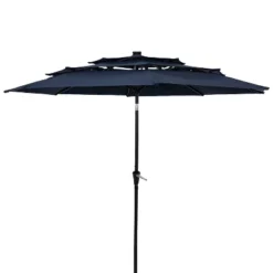 Sunnydaze Decor Sunnydaze 3-Tier Outdoor Patio Umbrella With Polyester Canopy, Solar LED Lights, Push Button Tilt And Crank - 10' - Navy -Furniture GUEST 028173ca 4115 4514 9119 a9cf0bc49b5c