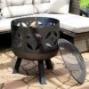 Sunnydaze Decor Sunnydaze Outdoor Camping Or Backyard Cast Iron Retro Round Fire Pit Bowl With Handles And Spark Screen - 26" - Black -Furniture GUEST 02baab90 61f4 481c 93c7 ca51dc3ab1b4