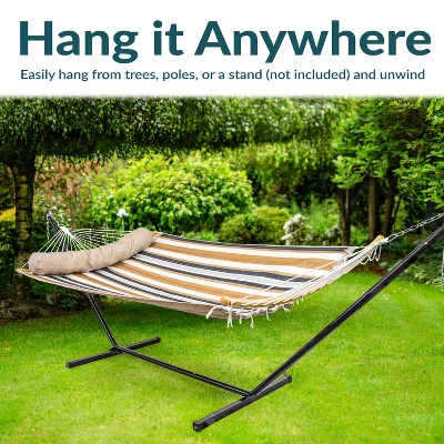 Sunnydaze Decor Sunnydaze Heavy-Duty Quilted 2-Person Hammock With Curved Bamboo Spreader Bars - 450 Lb Weight Capacity 9 Sunnydaze Decor Sunnydaze Heavy-Duty Quilted 2-Person Hammock With Curved Bamboo Spreader Bars - 450 Lb Weight Capacity - Image 7
