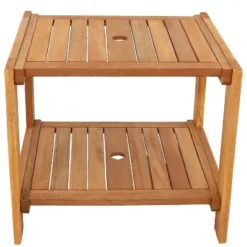 Sunnydaze Decor Sunnydaze Outdoor Meranti Wood With Teak Oil Finish Wooden Patio Accent Side Table With Lower Shelf - 20" - Brown -Furniture GUEST 05d894ac 12bb 4371 9f99 5f7953bc98ca
