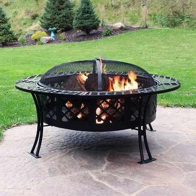 Sunnydaze Decor Sunnydaze Outdoor Camping Or Backyard Steel Diamond Weave Fire Pit Bowl With Spark Screen - 40" - Black 4 Sunnydaze Decor Sunnydaze Outdoor Camping Or Backyard Steel Diamond Weave Fire Pit Bowl With Spark Screen - 40" - Black - Image 2
