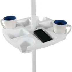 Sunnydaze Decor Sunnydaze Outdoor Drink And Snack Table With Tray Slots And 4 Cup Holders For Beach Umbrella Poles - White -Furniture GUEST 07ef251d b212 42e6 b397 7eb04bf540f0