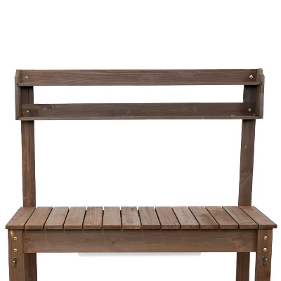 Sunnydaze Decor Sunnydaze Wooden Wheeled Garden Potting Bench With Dry Sink, Storage Shelves, And Tool Hooks - Brown 14 Sunnydaze Decor Sunnydaze Wooden Wheeled Garden Potting Bench With Dry Sink, Storage Shelves, And Tool Hooks - Brown - Image 12