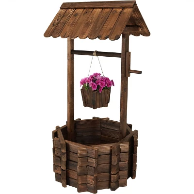 Sunnydaze Decor Sunnydaze Outdoor Fir Wood Wishing Well Garden Planter With Hanging Flower Bucket For Garden Or Yard - 45" H - Brown 8 Sunnydaze Decor Sunnydaze Outdoor Fir Wood Wishing Well Garden Planter With Hanging Flower Bucket For Garden Or Yard - 45" H - Brown - Image 6