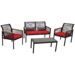 Sunnydaze Decor Sunnydaze Outdoor Rattan Coachford Patio Conversation Furniture Set With Loveseat, Chairs, Seat Cushions, And Coffee Table - 4pc -Furniture GUEST 09776acf b129 487e 8c57 22b29b18d4af