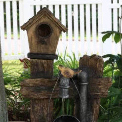 Sunnydaze Decor Sunnydaze 29"H Electric Polyresin Bird House With Leaking Pipe Outdoor Water Fountain With LED Light -Furniture GUEST 0ac6d57a 7a0b 4b48 a2b2 f6648a35d8c9