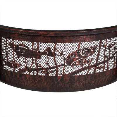 Sunnydaze Decor Sunnydaze Outdoor Camping Or Backyard Steel Northwoods Fishing Fire Pit With Spark Screen - 30" - Bronze 4 Sunnydaze Decor Sunnydaze Outdoor Camping Or Backyard Steel Northwoods Fishing Fire Pit With Spark Screen - 30" - Bronze - Image 2