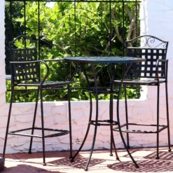 Sunnydaze Decor Sunnydaze Outdoor Scrolling Wrought Iron Bar Chair And Table Set - Black