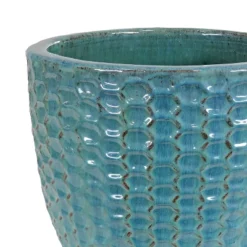 Sunnydaze Decor Sunnydaze Raised Hexagon Pattern Glazed Ceramic Planter - Turquoise - 14" Round -Furniture GUEST 0c8d2dc0 5105 4172 a5f4 0eaead00f28b