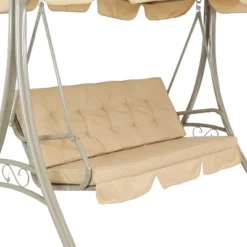 Sunnydaze Decor Sunnydaze Outdoor 3-Person Steel Patio Swing With Adjustable Canopy And Tufted Cushions, Beige -Furniture GUEST 0d8e7e39 26ef 4a2d 887e 729f9f67d85d