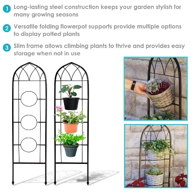 Sunnydaze Decor Sunnydaze Steel Wire Arched Climbing Plants Wall Trellis With Flowerpot Supports - 48" H - Black - 2-Pack 3 Sunnydaze Decor Sunnydaze Steel Wire Arched Climbing Plants Wall Trellis With Flowerpot Supports - 48" H - Black - 2-Pack