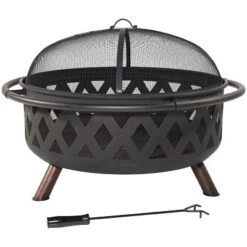 Sunnydaze Decor Sunnydaze Outdoor Camping Or Backyard Round Crossweave Cut Out Fire Pit With Spark Screen, Log Poker, And Cover - 36" 12 Sunnydaze Decor Sunnydaze Outdoor Camping Or Backyard Round Crossweave Cut Out Fire Pit With Spark Screen, Log Poker, And Cover - 36" -Furniture GUEST 13a9e39a 5734 418d 8686 68c5bdf89aeb