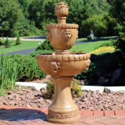 Sunnydaze Decor Sunnydaze 41"H Electric Fiberglass And Resin 2-Tier Lion Head Outdoor Water Fountain