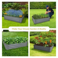Sunnydaze Decor Sunnydaze Raised Powder-Coated Steel Rectangle Garden Bed Kit For Plants, Flowers, Herbs And Vegetables - 47" Wide X 11" Deep - Gray -Furniture GUEST 155ba1b6 a15a 47d2 a225 ed2ca1bdfaa4