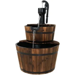 Sunnydaze Decor Sunnydaze Electric Fir Wood 2-Tier Farmhouse Barrel With Metal Decorative Hand Pump Outdoor Water Fountain -Furniture GUEST 171129fe 9b00 43e8 9914 8aca49ecc493