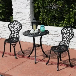 Sunnydaze Decor Sunnydaze Floral Design Cast Aluminum Outdoor Patio Bistro Set, Black, 3pc -Furniture GUEST 177e9e34 231e 4761 94c5 75dfe17ddd9d