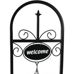 Sunnydaze Decor Sunnydaze Indoor/Outdoor Iron Construction Decorative Welcome Sign And Coco Grass Liner Hanging Basket Planter Stand - 48" H - Black -Furniture GUEST 18779973 4ca4 4146 bcb9 8e9d692abe94