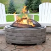 Sunnydaze Decor Sunnydaze Outdoor Large Round Faux Stone Fire Pit With Handles, Log Poker, And Spark Screen - 35" - Gray -Furniture GUEST 19f35e1a 0178 4227 9fdc 0b83d1a4824f