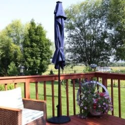 Sunnydaze Decor Sunnydaze Solar Outdoor Half Patio Umbrella With LED Lights And Crank - 9' - Navy Blue -Furniture GUEST 1a180395 2686 49e7 8de1 2040829ba08a