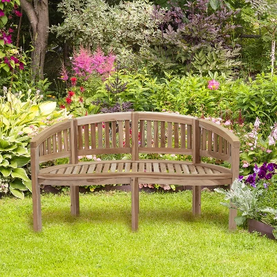 Sunnydaze Decor Sunnydaze 59" Solid Wooden Teak Outdoor Banana Bench With Curved Back 15 Sunnydaze Decor Sunnydaze 59" Solid Wooden Teak Outdoor Banana Bench With Curved Back - Image 13