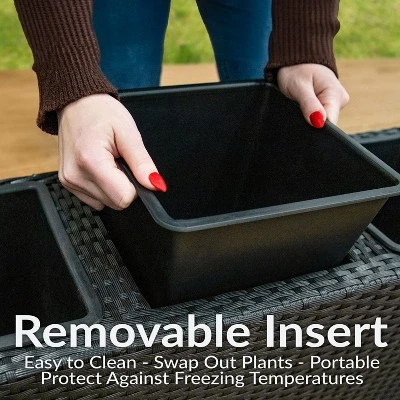 Sunnydaze Decor Sunnydaze 3-Section Wicker Raised Planter Bed For Indoor Or Outdoor Use - Black 10 Sunnydaze Decor Sunnydaze 3-Section Wicker Raised Planter Bed For Indoor Or Outdoor Use - Black - Image 8