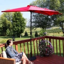 Sunnydaze Decor Sunnydaze Solar Outdoor Half Patio Umbrella With LED Lights And Crank - 9' -Furniture GUEST 1b121f77 57af 4f02 a16d bb1faff6667f