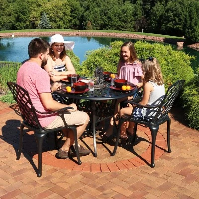 Sunnydaze Decor Sunnydaze Outdoor Crossweave Design Black Cast Aluminum Round Patio Dining Furniture Set With Table And Chairs, 5pc 7 Sunnydaze Decor Sunnydaze Outdoor Crossweave Design Black Cast Aluminum Round Patio Dining Furniture Set With Table And Chairs, 5pc - Image 5