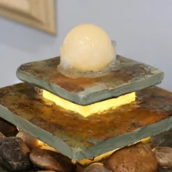 Sunnydaze Decor Sunnydaze Indoor Home Office Slate And Polished Stone Ball Tiered Tabletop Water Fountain With LED Light - 8" -Furniture GUEST 1bb5477e 23a3 47b3 a45a 89d085213a1c