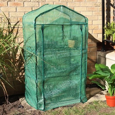 Sunnydaze Decor Sunnydaze Outdoor Portable Growing Rack 3-Tier Greenhouse With Roll-Up Door - 3 Shelves - Green 7 Sunnydaze Decor Sunnydaze Outdoor Portable Growing Rack 3-Tier Greenhouse With Roll-Up Door - 3 Shelves - Green - Image 5
