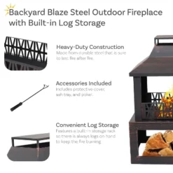 Sunnydaze Decor Sunnydaze Backyard Blaze Heavy-Duty Steel Outdoor Fireplace - Built-In Log Storage And Protective Cover - 35-Inch H - Brushed Bronze -Furniture GUEST 1bfd1bde 12c1 44f0 ac02 b383ddcb144a