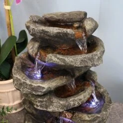 Sunnydaze Decor Sunnydaze Indoor Home Office Relaxing 6-Tiered Stone Falls Tabletop Water Fountain With LED Lights - 15" -Furniture GUEST 1c5df818 19cc 43ea af55 736b935eac61