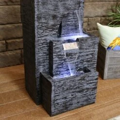 Sunnydaze Decor Sunnydaze 32"H Electric Polyresin Cascading Tower Tiered Outdoor Water Fountain With LED Lights -Furniture GUEST 1cdfca91 459e 4d36 a599 3146acbbc84d