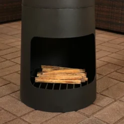 Sunnydaze Decor Sunnydaze Outdoor Backyard Heavy-Duty Steel Modern Wood-Burning Fire Pit Chiminea With Built-In Log Storage - 49" - Black -Furniture GUEST 1d5f2636 e22d 42b7 8a11 b0782da7ffe4
