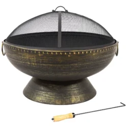 Sunnydaze Decor Sunnydaze Outdoor Camping Or Backyard Large Fire Pit Bowl With Spark Screen, Log Poker, And Metal Wood Grate - 30" - Bronze 17 Sunnydaze Decor Sunnydaze Outdoor Camping Or Backyard Large Fire Pit Bowl With Spark Screen, Log Poker, And Metal Wood Grate - 30" - Bronze -Furniture GUEST 1de5a701 d228 4d09 854b 25f254ef2056