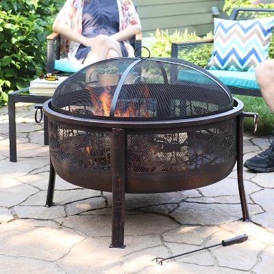 Sunnydaze Decor Sunnydaze Outdoor Camping Or Backyard Steel Northwoods Fishing Fire Pit With Spark Screen - 30" - Bronze 9 Sunnydaze Decor Sunnydaze Outdoor Camping Or Backyard Steel Northwoods Fishing Fire Pit With Spark Screen - 30" - Bronze - Image 7