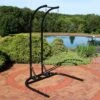 Sunnydaze Decor Sunnydaze Indoor/Outdoor Deluxe Powder-Coated Steel U-Shaped Hanging Egg Chair Loveseat Stand - 76" - Black -Furniture GUEST 2052bda4 a33a 4115 8d31 fcf736c58f0c