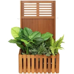 Sunnydaze Decor Sunnydaze Outdoor Garden Meranti Wood With Teak Oil Finish Planter Box With Privacy Screen And 2 Hooks For Hanging Basket Planters - 44" H - Brown -Furniture GUEST 211bca30 e444 4f28 9968 d757ddb4f87d