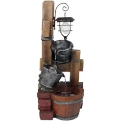 Sunnydaze Decor Sunnydaze 34"H Electric Polyresin Rustic Pouring Buckets Outdoor Water Fountain With Solar Lantern -Furniture GUEST 22bbcb6a c11a 4a1c a9d1 83f286280f2d