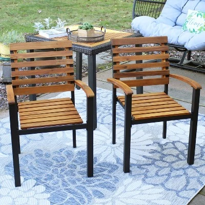Sunnydaze Decor Sunnydaze 2pk Julian Acacia Wood And Steel Outdoor Patio Arm Chairs 5 Sunnydaze Decor Sunnydaze 2pk Julian Acacia Wood And Steel Outdoor Patio Arm Chairs - Image 3