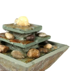 Sunnydaze Decor Sunnydaze Indoor Home Office Slate And Polished Stone Ball Tiered Tabletop Water Fountain With LED Light - 8" -Furniture GUEST 2438ef83 7e2a 48af 9602 2f4a20490159