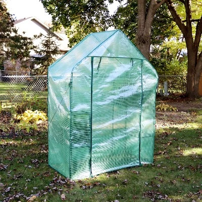 Sunnydaze Decor Sunnydaze Outdoor Portable Tiered Growing Rack Deluxe Walk-In Greenhouse With Roll-Up Door - 4 Shelves - Green 3 Sunnydaze Decor Sunnydaze Outdoor Portable Tiered Growing Rack Deluxe Walk-In Greenhouse With Roll-Up Door - 4 Shelves - Green