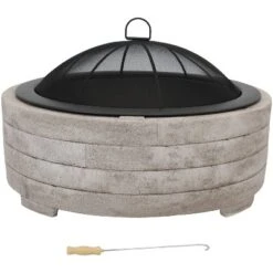 Sunnydaze Decor Sunnydaze Outdoor Large Round Faux Stone Fire Pit With Handles, Log Poker, And Spark Screen - 35" - Gray -Furniture GUEST 2724574d 00a7 4116 ad90 65253f334eb0