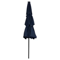 Sunnydaze Decor Sunnydaze 3-Tier Outdoor Patio Umbrella With Polyester Canopy, Solar LED Lights, Push Button Tilt And Crank - 10' - Navy -Furniture GUEST 27fb6a6b cd53 4e12 bc39 847ab04dc859