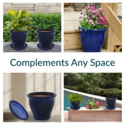 Sunnydaze Decor Sunnydaze Studio UV- And Frost-Resistant Ceramic Planters With Drainage Holes And Saucers - 11" Diameter - Imperial Blue - 2-Pack 13 Sunnydaze Decor Sunnydaze Studio UV- And Frost-Resistant Ceramic Planters With Drainage Holes And Saucers - 11" Diameter - Imperial Blue - 2-Pack -Furniture GUEST 2853fd94 17bd 4af4 a484 31fbf3d931d9