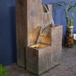 Sunnydaze Decor Sunnydaze Indoor Home Office Polyresin Faux Wooden Tiered Columns Tabletop Fountain With LED Lights - 13" -Furniture GUEST 291b2e5d 67f1 46f2 9c37 653b3c2873ad