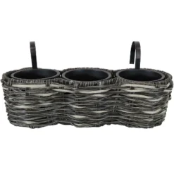 Sunnydaze Decor Sunnydaze Indoor/Outdoor Polyrattan Over-the-Rail Tri-Planter With 3 Round Black Plastic Liners -Furniture GUEST 2c1d021c ddaa 4005 bea8 33619348d649